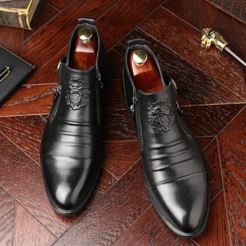 👞Livraison gratuite👞 Bottes à Cheville en Cuir avec Double Fermeture Éclair Latérale et Bouts Pointus pour Hommes