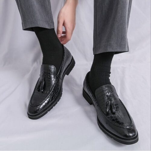 Mocassins en Cuir à Pampilles pour Homme, Chaussures Simples et Pointues