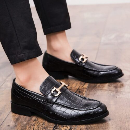 Mocassins Vernis Noir Et Doré Pour Hommes